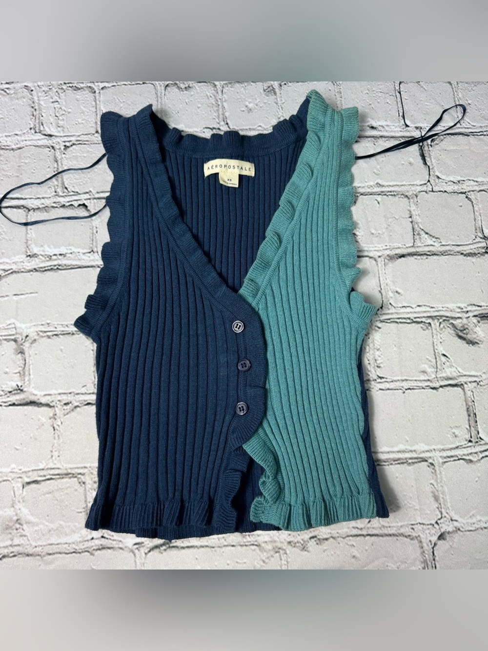 Aeropostale Colorblocked Ruffle Button-Up Ribbed Knit Cropped Tank Top Size XS